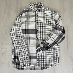 Plaid Button-Up Shirt - Black and White